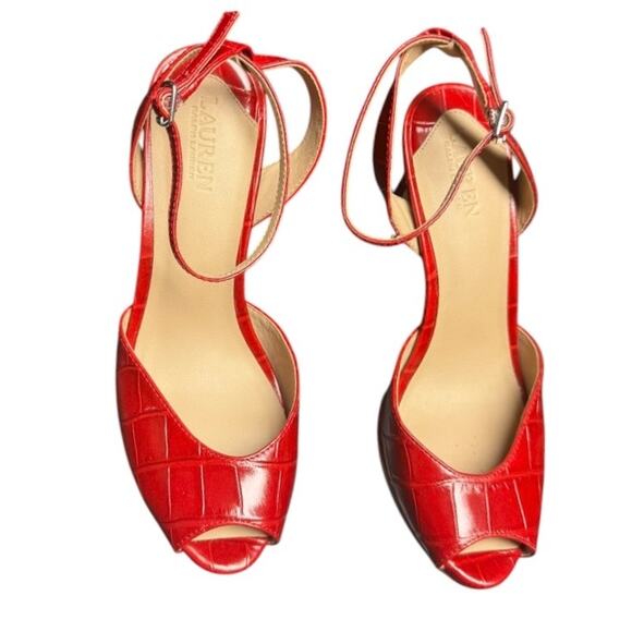 LAUREN by RALPH LAUREN Kyla
Crocodile Embossed Leather Sandal Red Size 6.5 - Picture 4 of 7